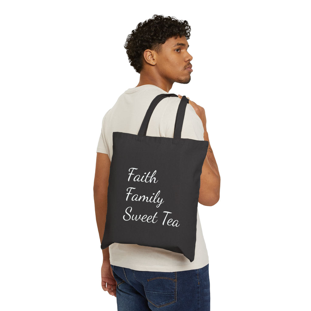 Faith • Family • Sweet Tea Canvas Tote Bag — Script Grocery & Everyday Shopper