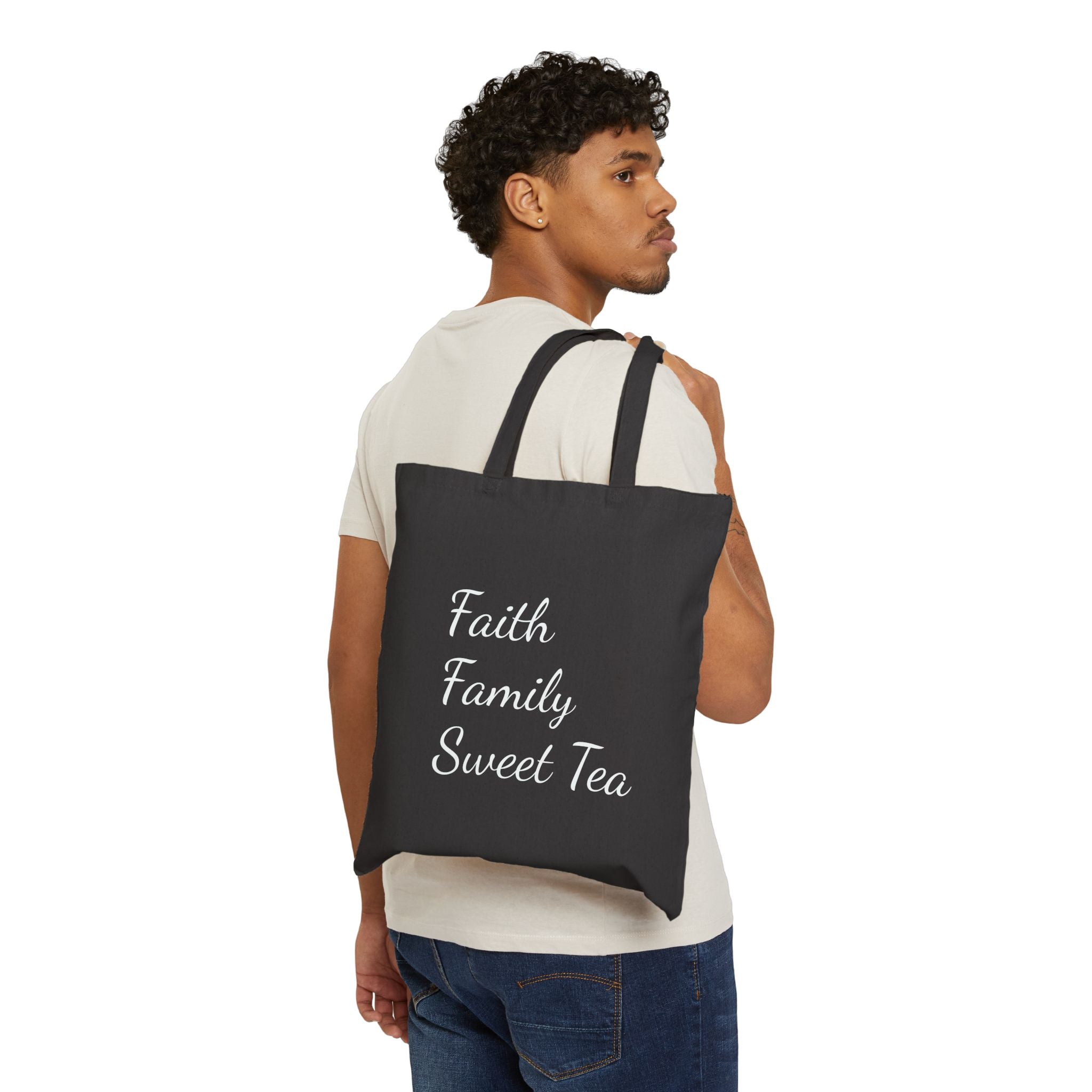 Faith • Family • Sweet Tea Canvas Tote Bag — Script Grocery & Everyday Shopper