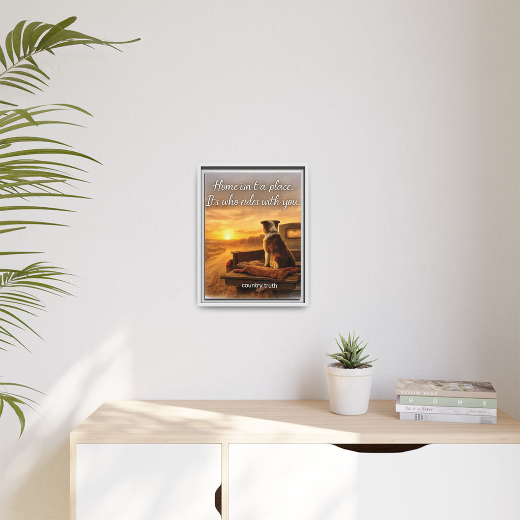 Sunset Dog on Vintage Truck Matte Canvas Framed