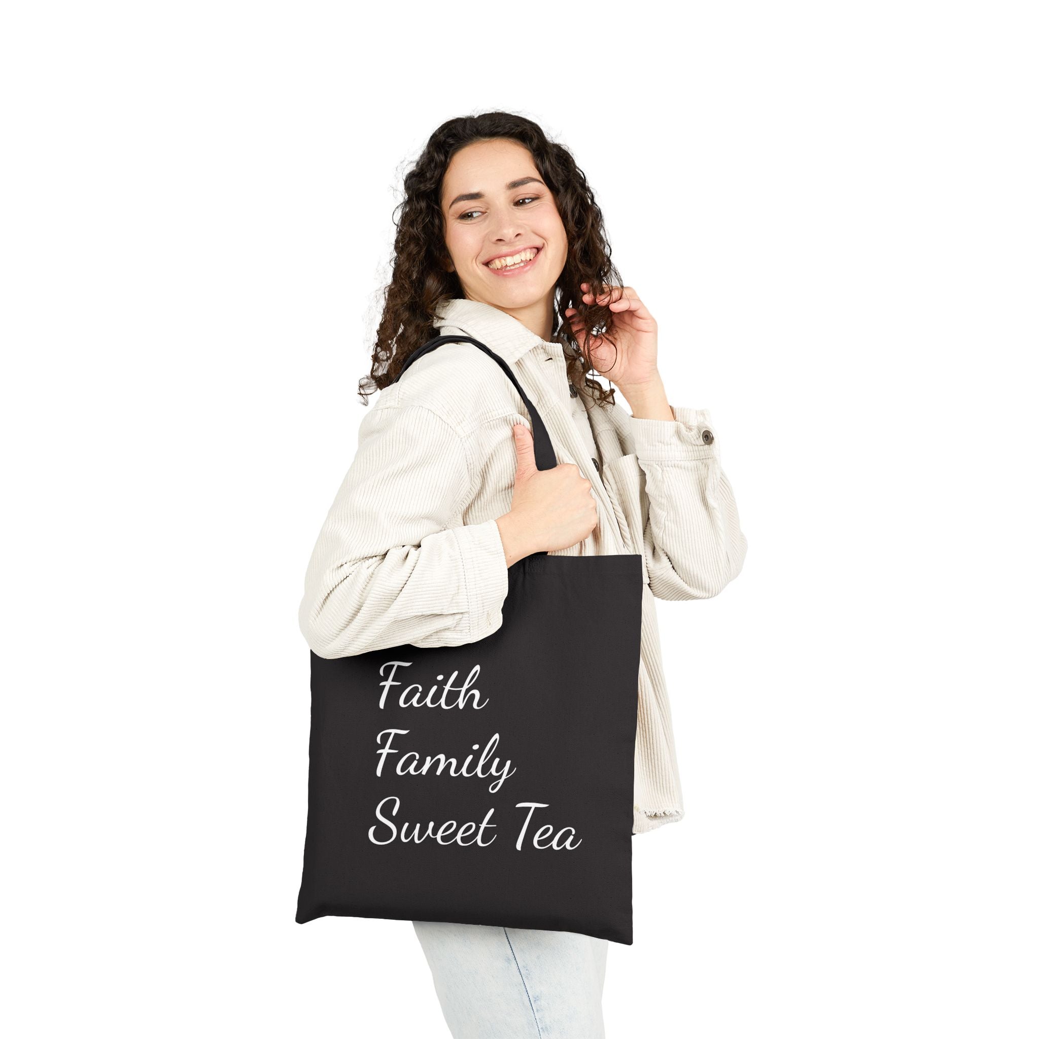 Faith • Family • Sweet Tea Canvas Tote Bag — Script Grocery & Everyday Shopper