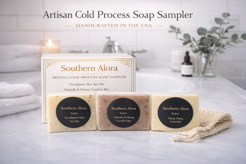 Artisan Soap Sampler Set – 3 Cold Process Soap Bars + Exfoliating Bag