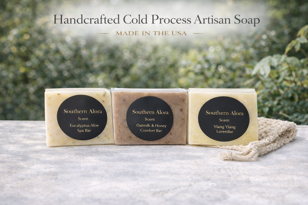 Artisan Soap Sampler Set – 3 Cold Process Soap Bars + Exfoliating Bag