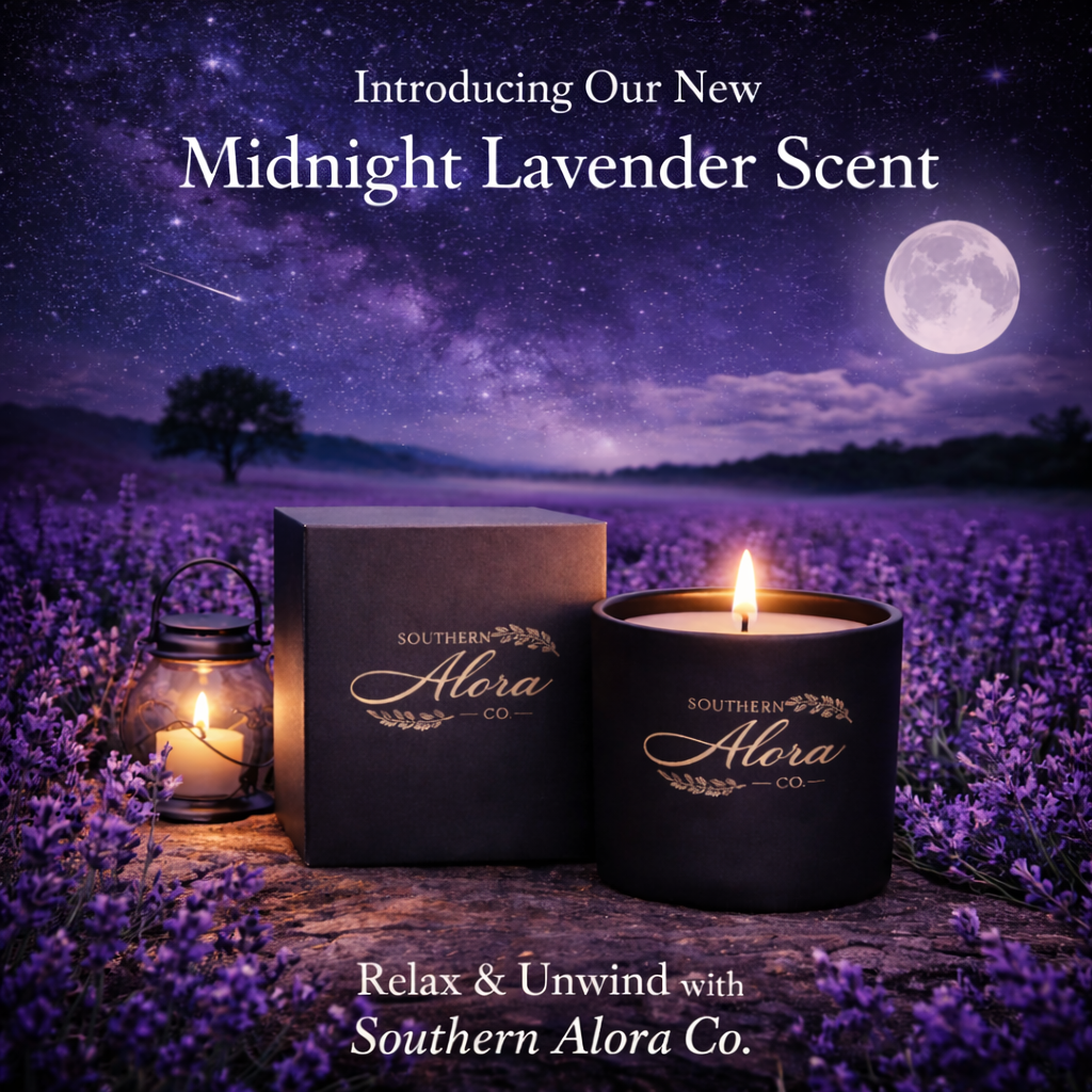 Midnight Lavender Candle – Lavender, Amber & Vanilla Soy Blend, 10 oz Jar (9 oz Net Fill), Relaxing Home Fragrance, Luxury Black Candle – Southern Alora Co