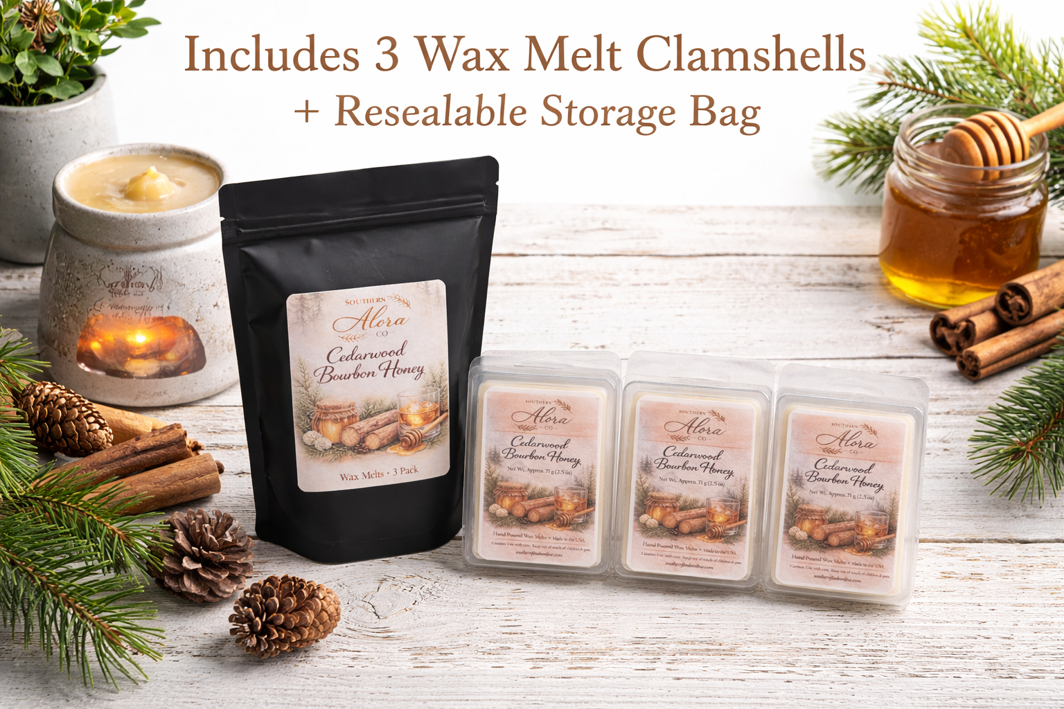 Cedarwood Bourbon Honey Wax Melts – 3 Pack