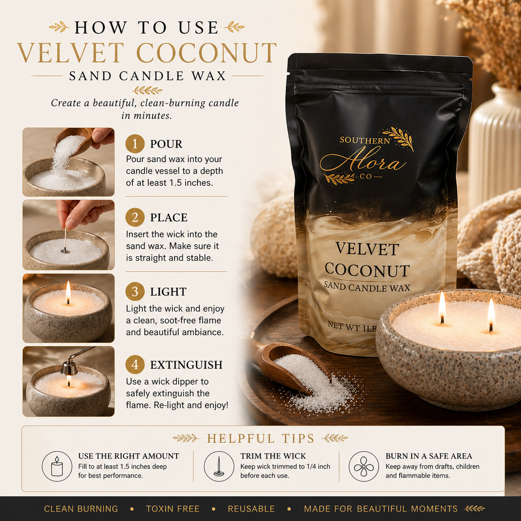 Velvet Coconut Sand Candle Wax – Luxury Coastal Candle Experience | Southern Alora Co