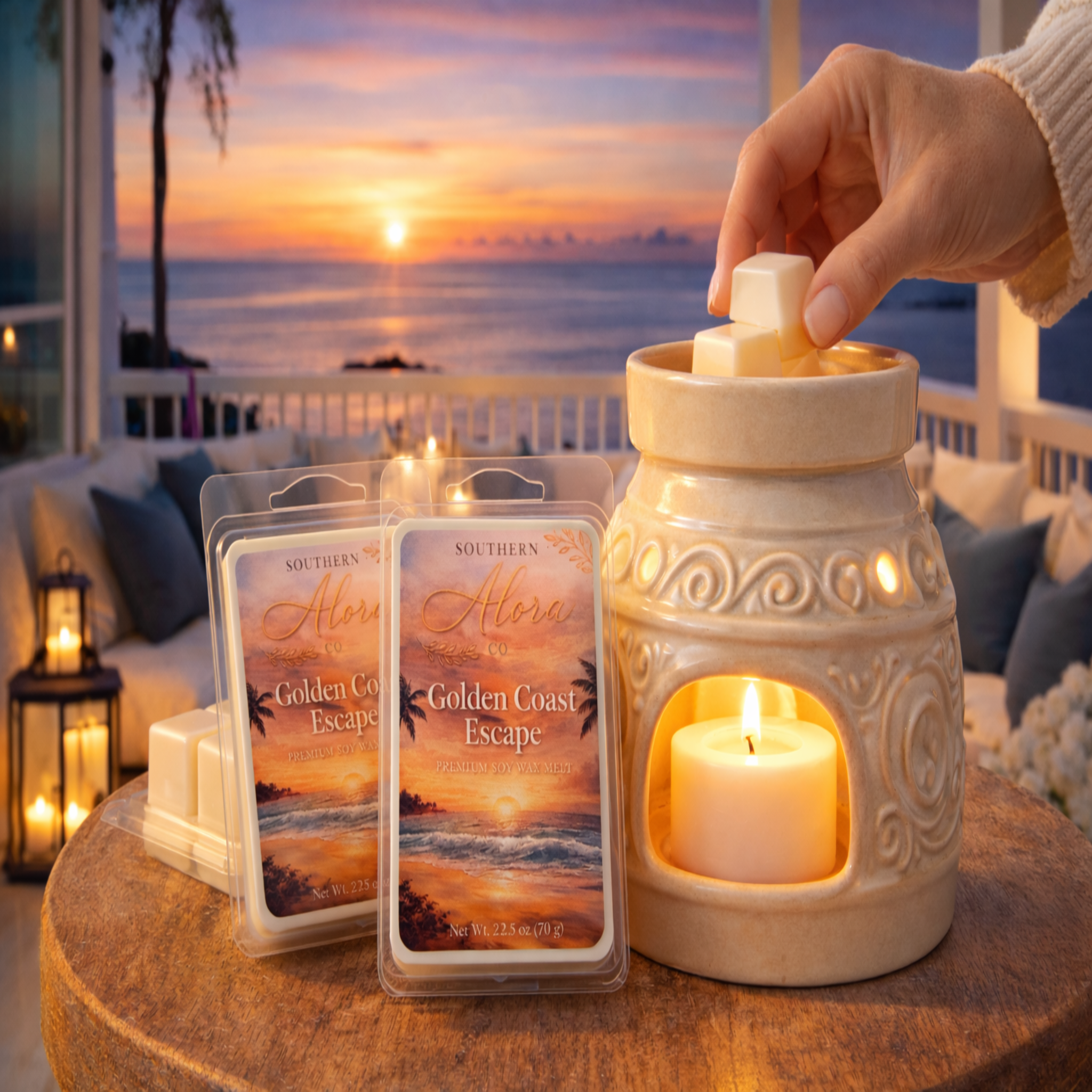 Golden Coast Escape Soy Wax Melts – Signature Line, Strong Scent, Hand-Poured in USA | Southern Alora Co