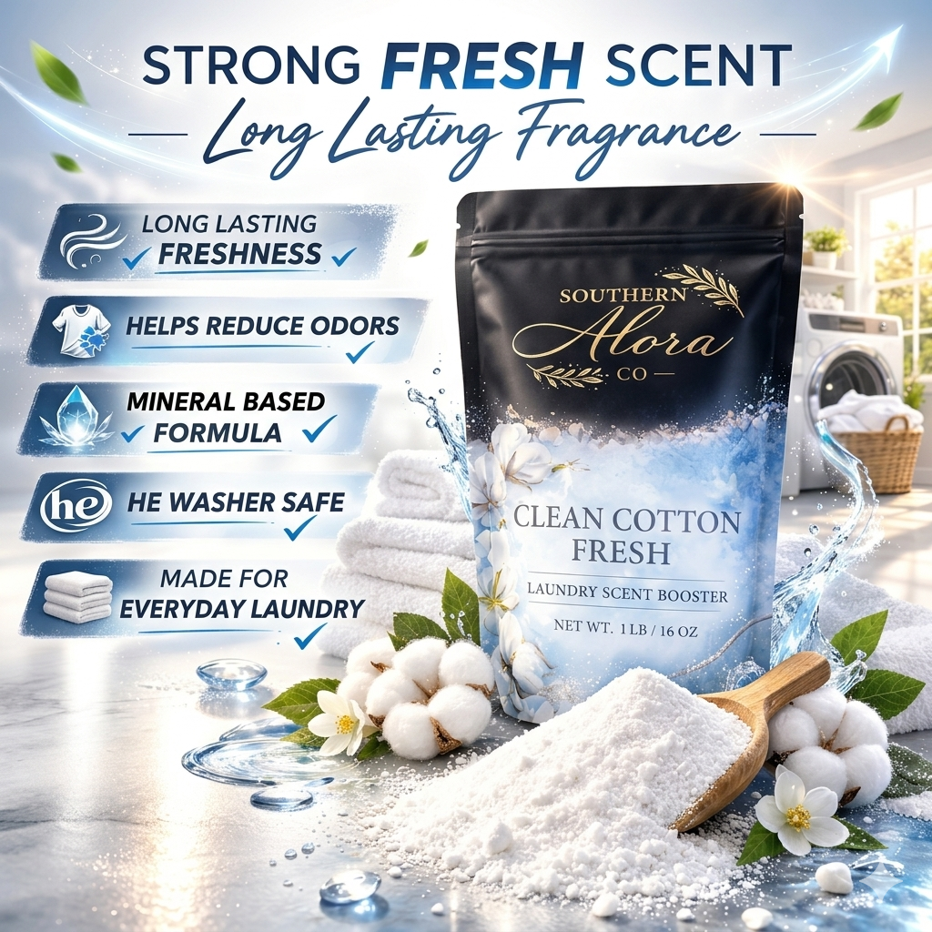 Clean Cotton Fresh Laundry Scent Booster | Long-Lasting Fabric Fragrance | Southern Alora Co