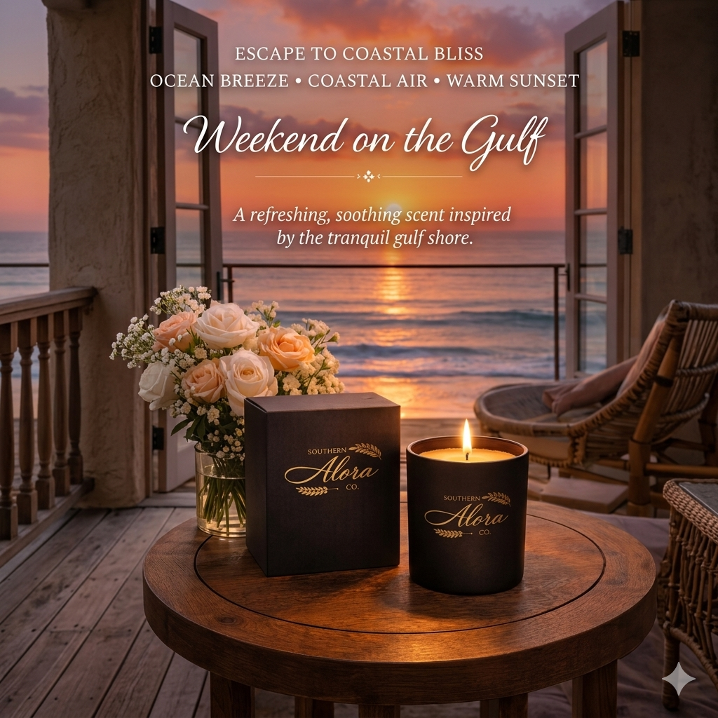 Weekend on the Gulf Candle – Luxury Soy Blend Candle, 10 oz Jar (9 oz Net Fill), Fresh Coastal Citrus Scent, Beach Inspired Candle for Home, Long Lasting| Southern Alora Co
