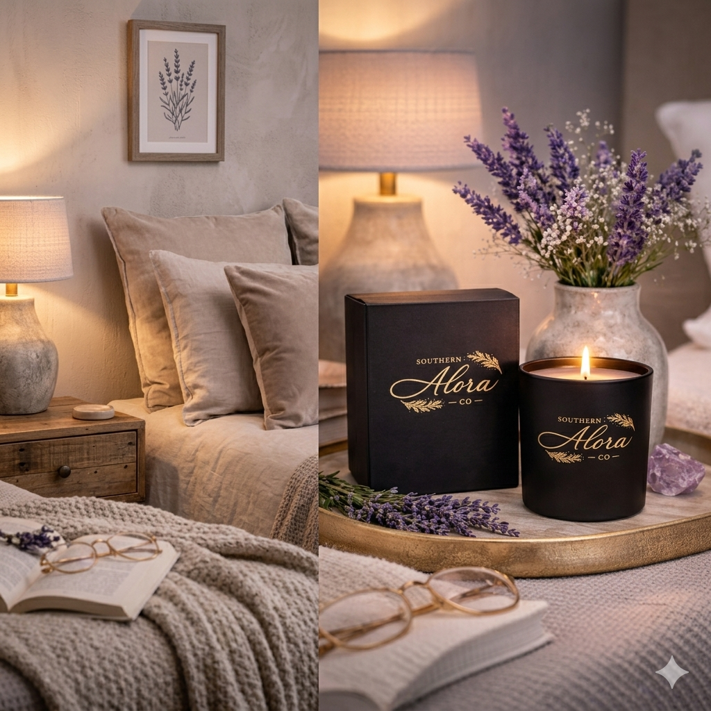 Midnight Lavender Candle – Lavender, Amber & Vanilla Soy Blend, 10 oz Jar (9 oz Net Fill), Relaxing Home Fragrance, Luxury Black Candle – Southern Alora Co