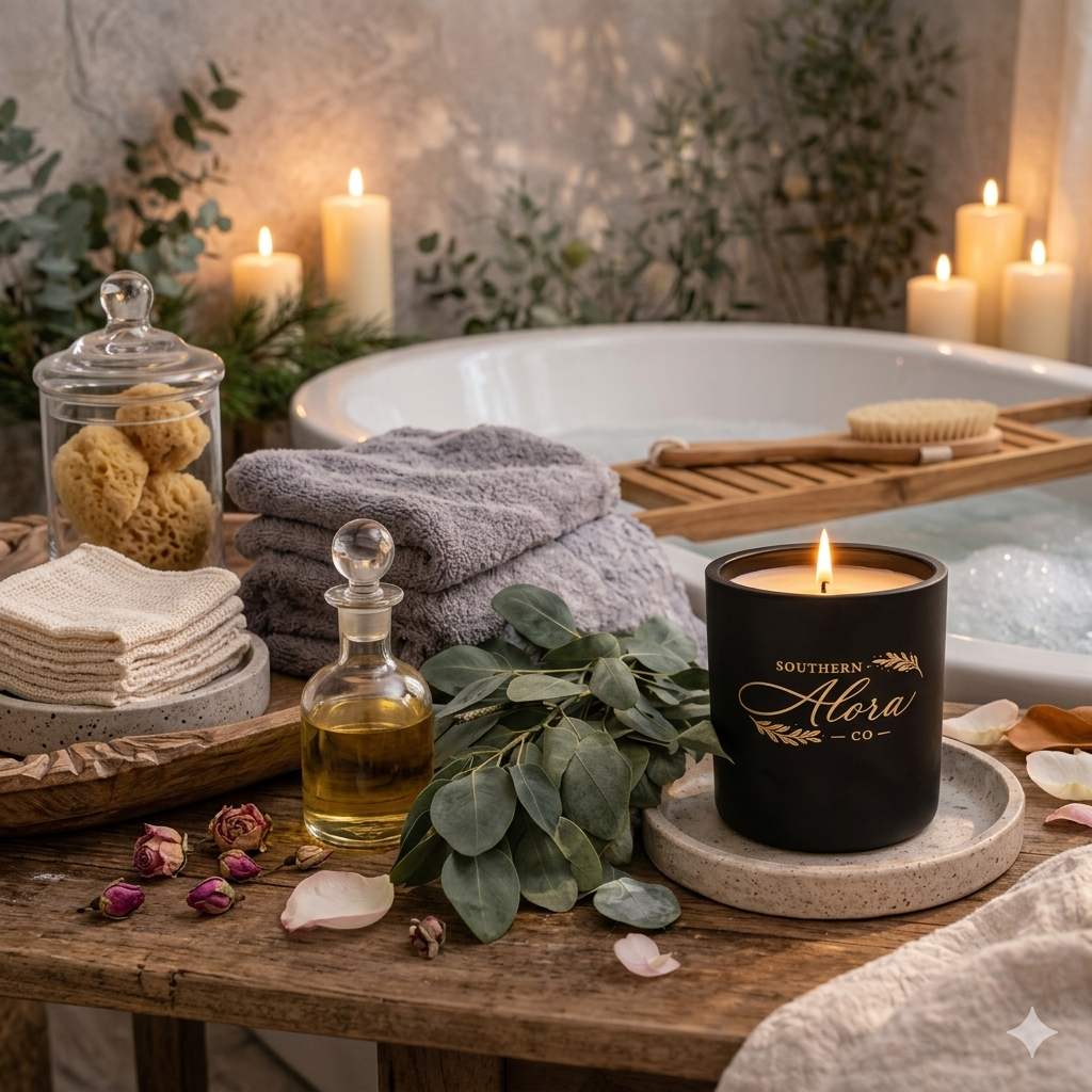 Tranquil Eucalyptus Candle – Luxury Soy Blend Candle, 10 oz Jar (9 oz Net Fill), Eucalyptus Mint & Lavender Scent, Spa Aromatherapy Candle for Relaxation| Southern Alora Co