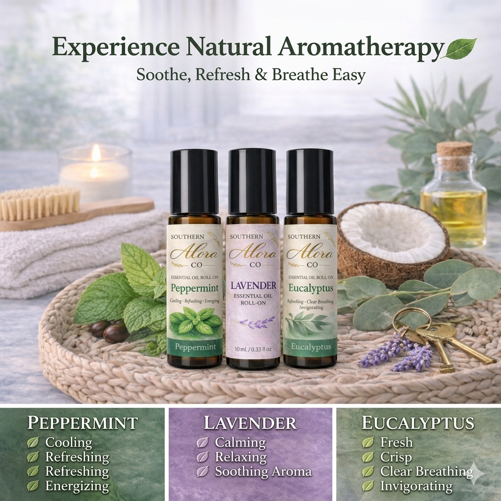 Essential Oil Roll-On Trio – Peppermint, Lavender & Eucalyptus | Aromatherapy Set