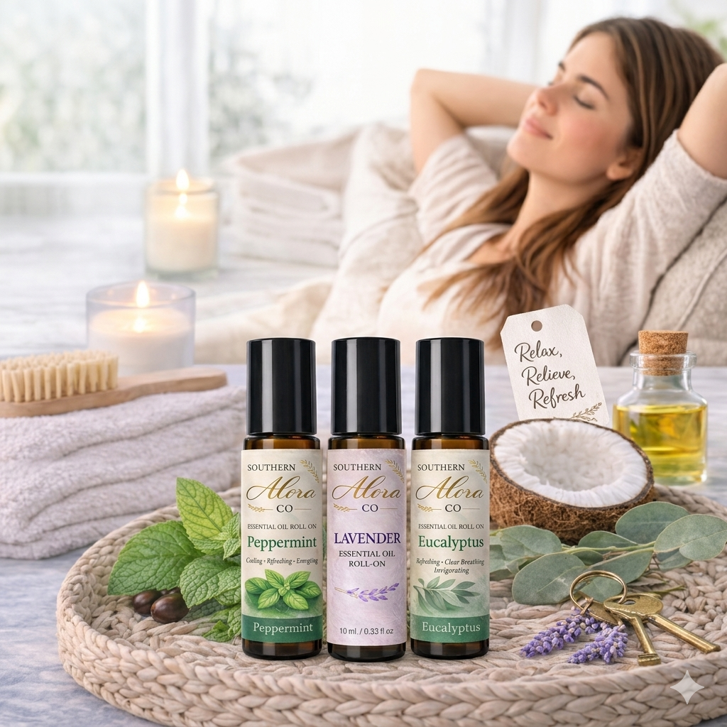 Essential Oil Roll-On Trio – Peppermint, Lavender & Eucalyptus | Aromatherapy Set