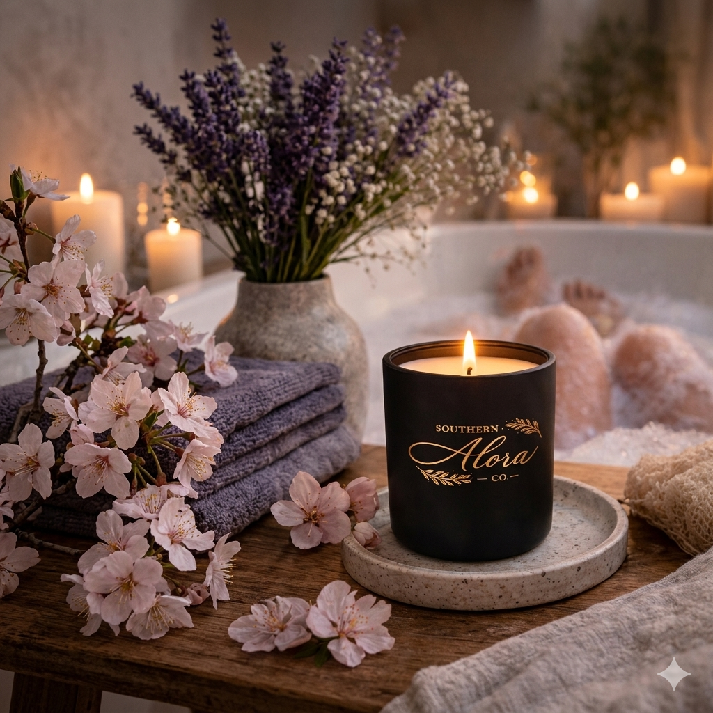 Peach Blossom Breeze Candle – Luxury Soy Blend Candle, 10 oz Jar (9 oz Net Fill), Sweet Peach & Floral Scent, Fresh Spring Candle for Home, Long Lasting| Southern Alora Co
