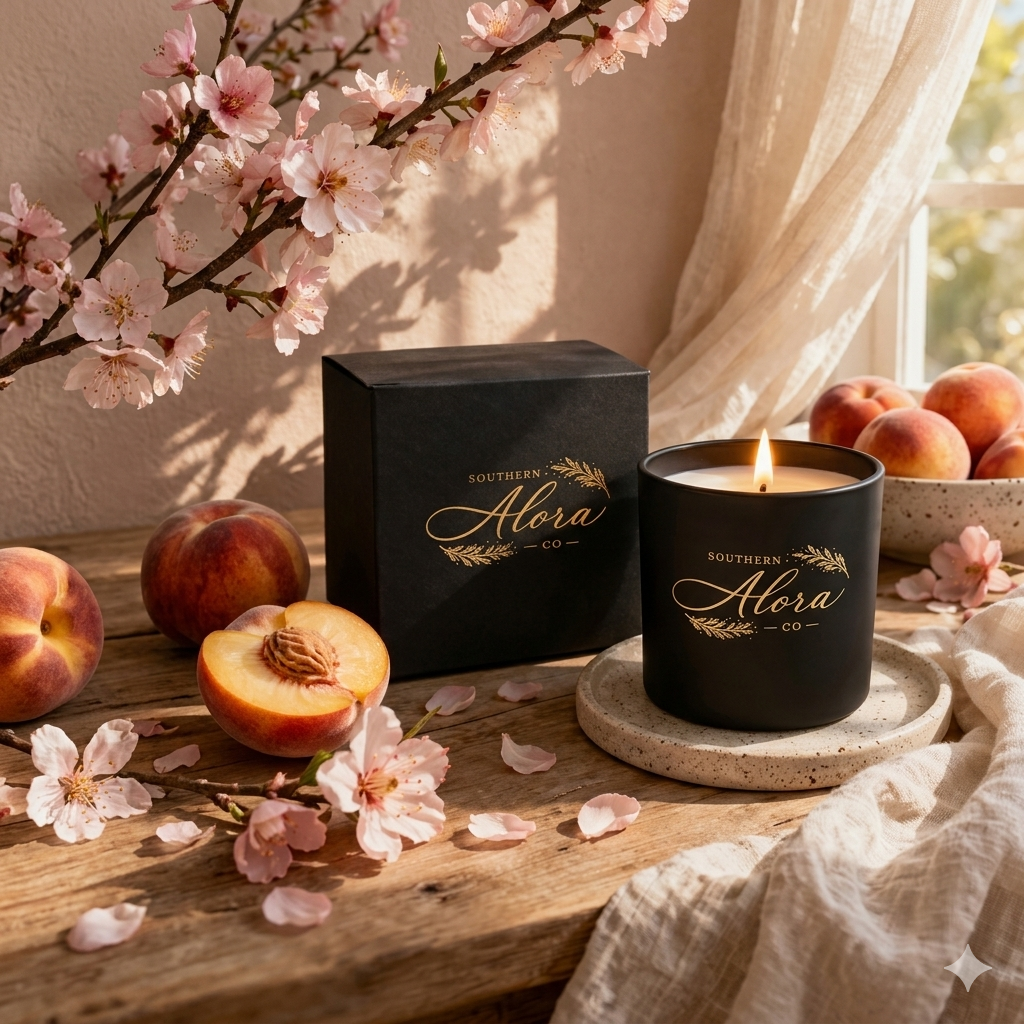 Peach Blossom Breeze Candle – Luxury Soy Blend Candle, 10 oz Jar (9 oz Net Fill), Sweet Peach & Floral Scent, Fresh Spring Candle for Home, Long Lasting| Southern Alora Co
