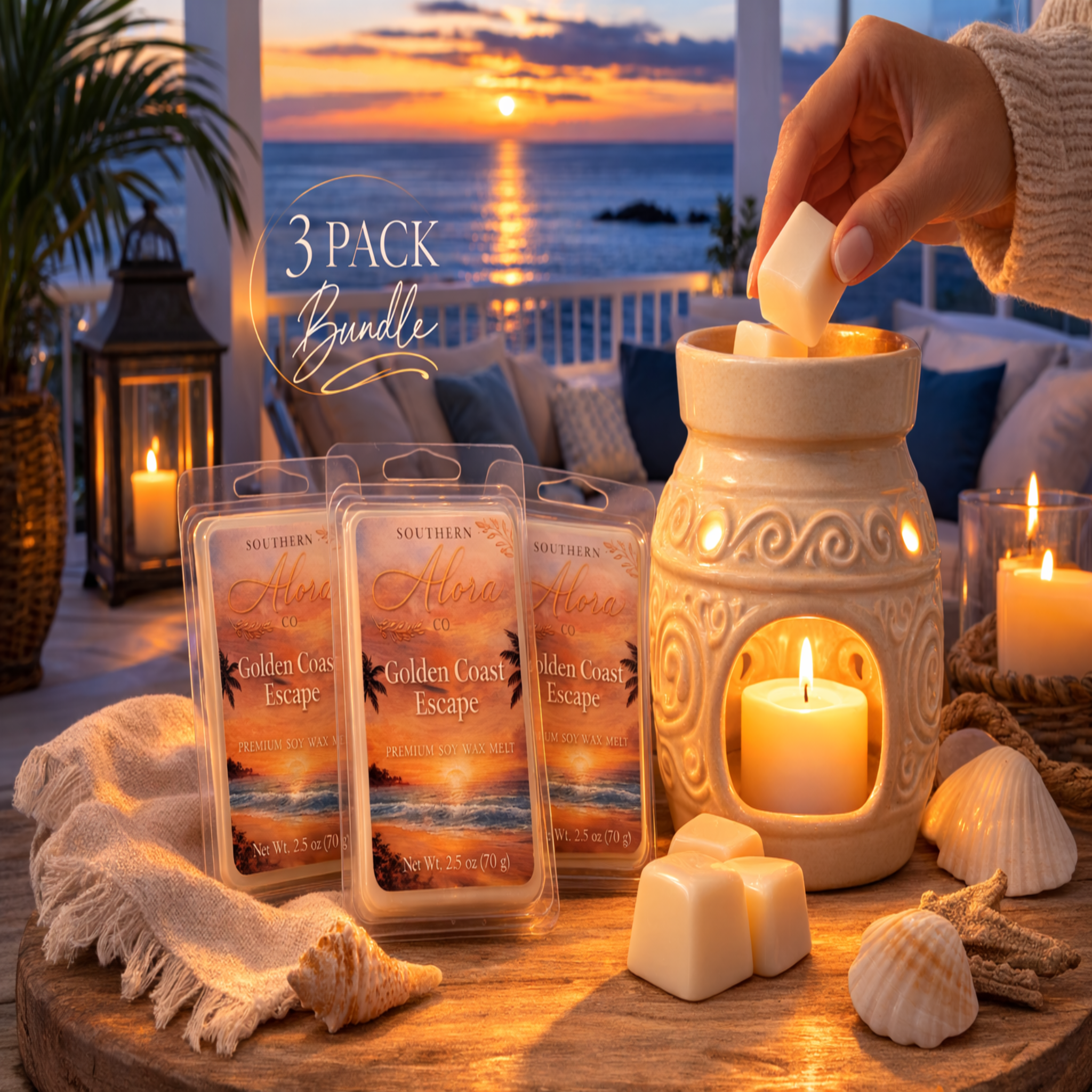 Golden Coast Escape Soy Wax Melts – Signature Line, Strong Scent, Hand-Poured in USA | Southern Alora Co