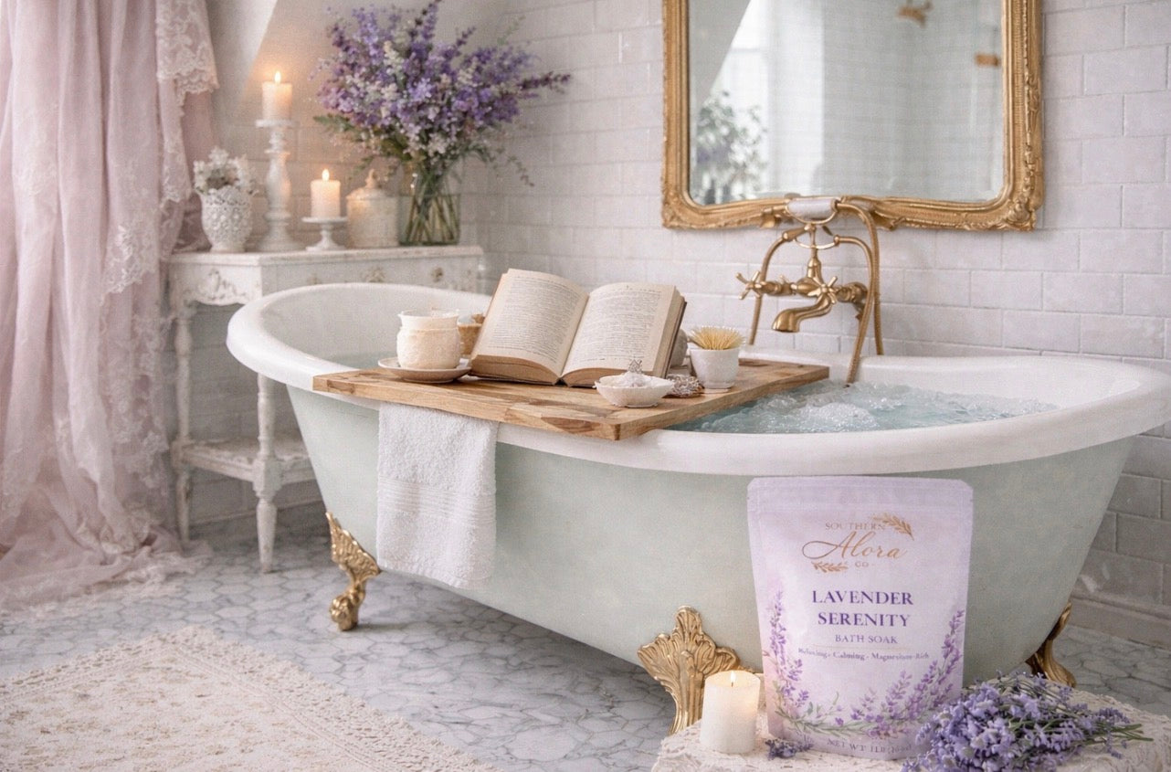 Lavender Serenity Mineral Bath Soak – Epsom & Dead Sea Salt Lavender Bath Salts | 1 lb | Southern Alora
