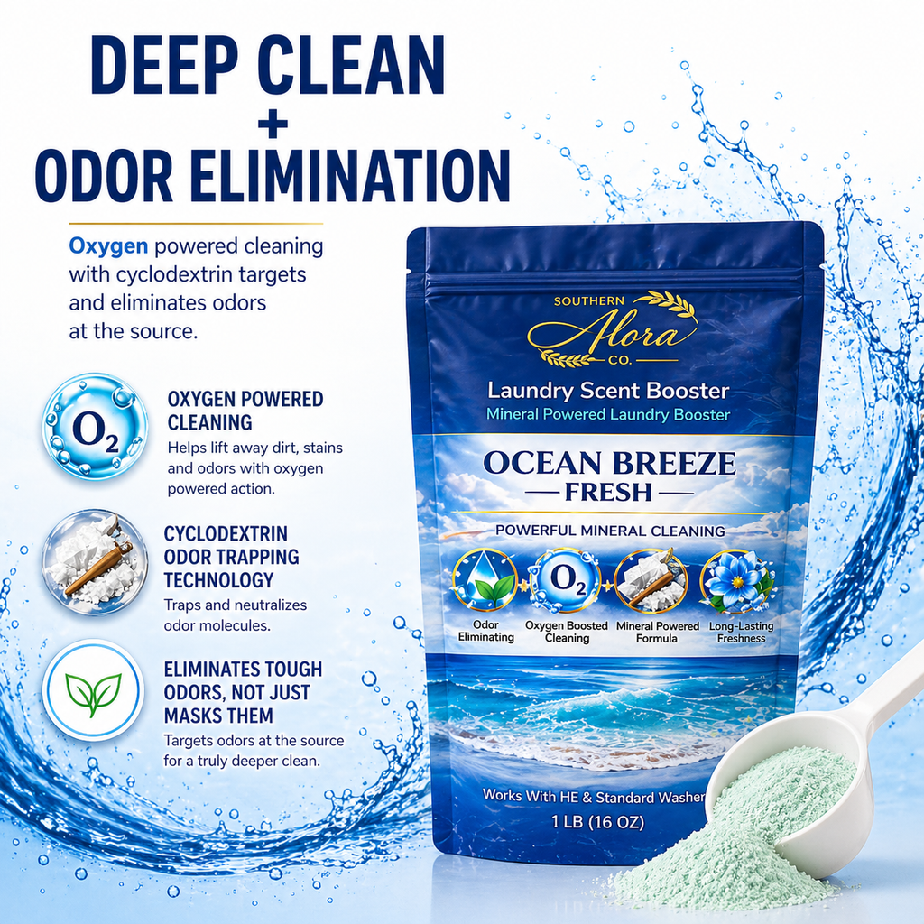 Southern Alora Laundry Scent Booster – Ocean Breeze Fresh  | Oxygen Boost Formula | Odor Eliminator + Deep Cleaning Mineral Powder | Long-Lasting Freshness | HE Safe (1 lb
