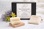 Southern Alora Co Ylang Ylang & Lavender Soap Gift Set – Handmade Soap Bars with Sisal Soap Saver & Wood Soap Dish, Gift Ready