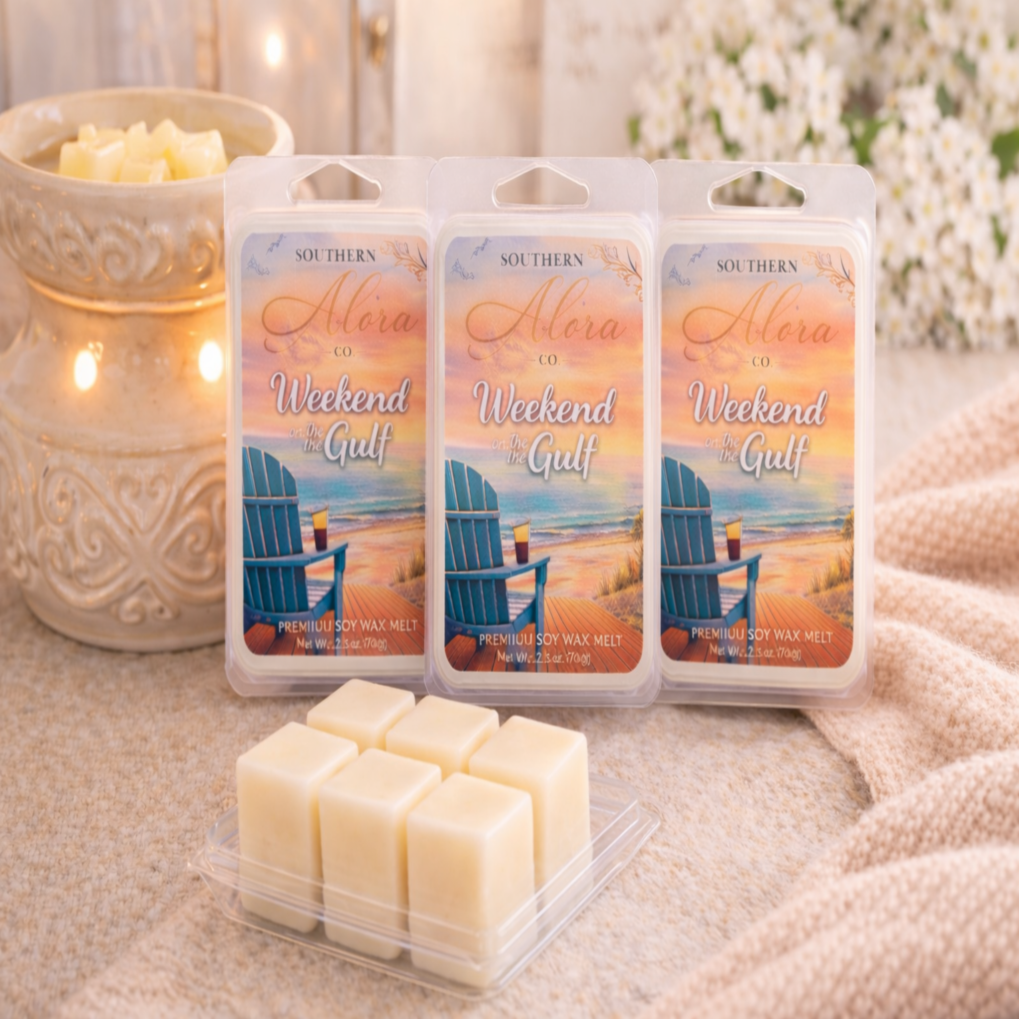 Weekend on the Gulf – Premium Soy Wax Melt | Fresh Coastal Beach Scent | Southern Alora Co