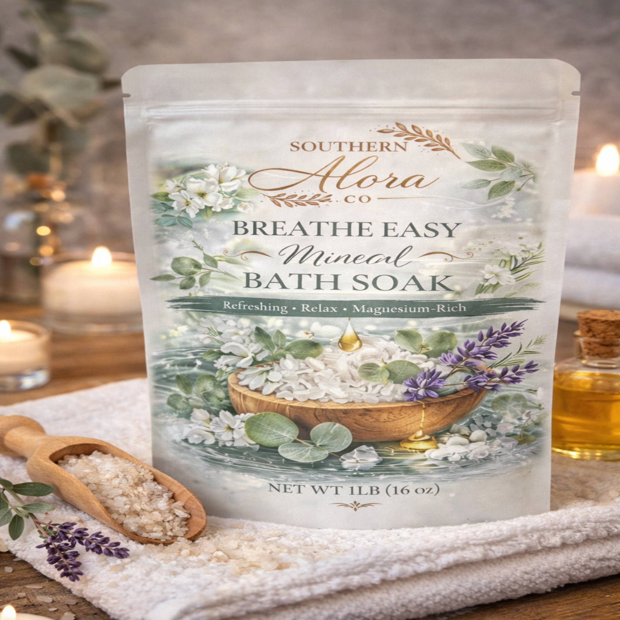 Breathe Easy Mineral Bath Soak | Eucalyptus & Lavender | Magnesium-Rich Relaxation | 1 lb