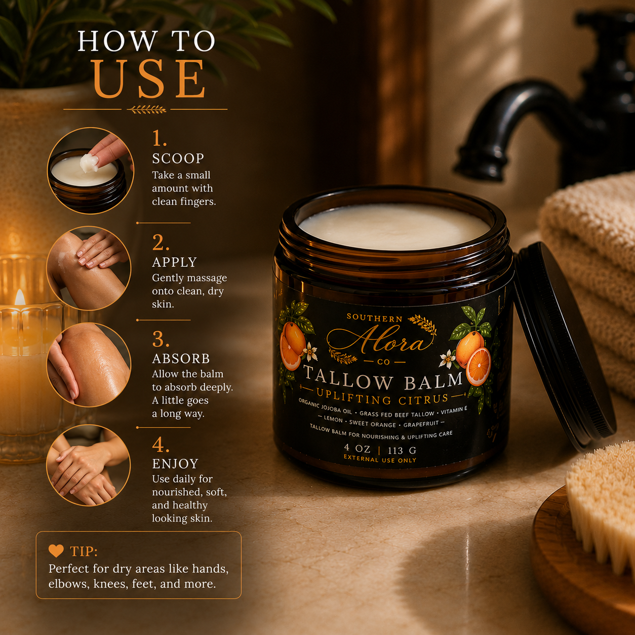 Lavender Tallow Balm – Grass Fed Beef Tallow & Organic Jojoba Oil | 4 oz