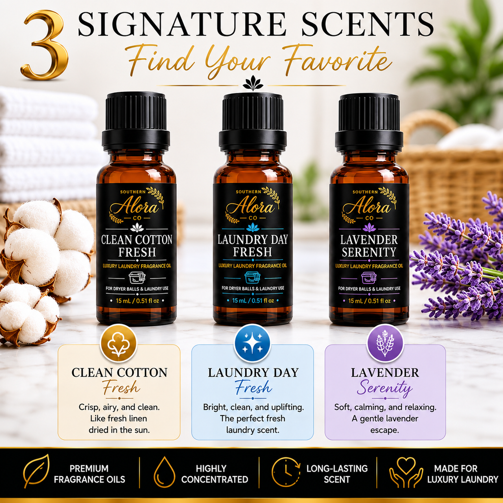Luxury Laundry Fragrance Kit | 4 Wool Dryer Balls + Scent Oil | Southern Alora Co
