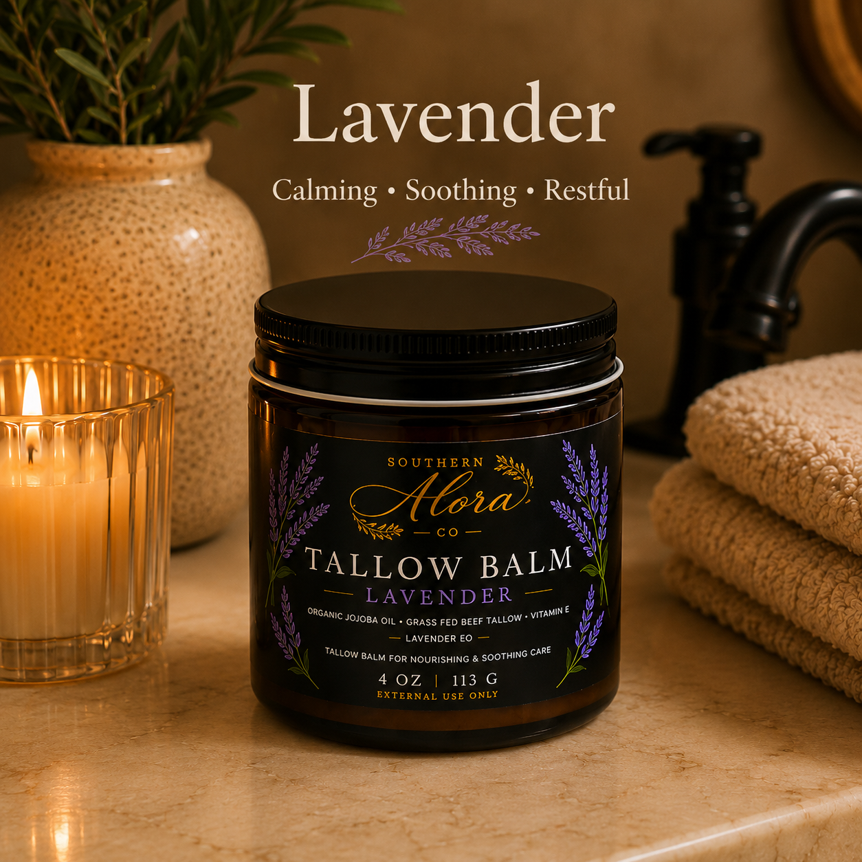 Lavender Tallow Balm – Grass Fed Beef Tallow & Organic Jojoba Oil | 4 oz