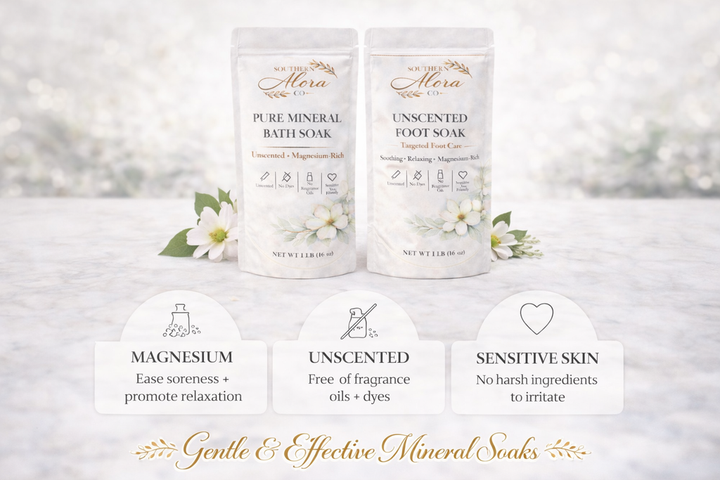 Unscented Bath & Foot Soak Gift Set | Magnesium Mineral Soak | Sensitive Skin Friendly | Southern Alora Co