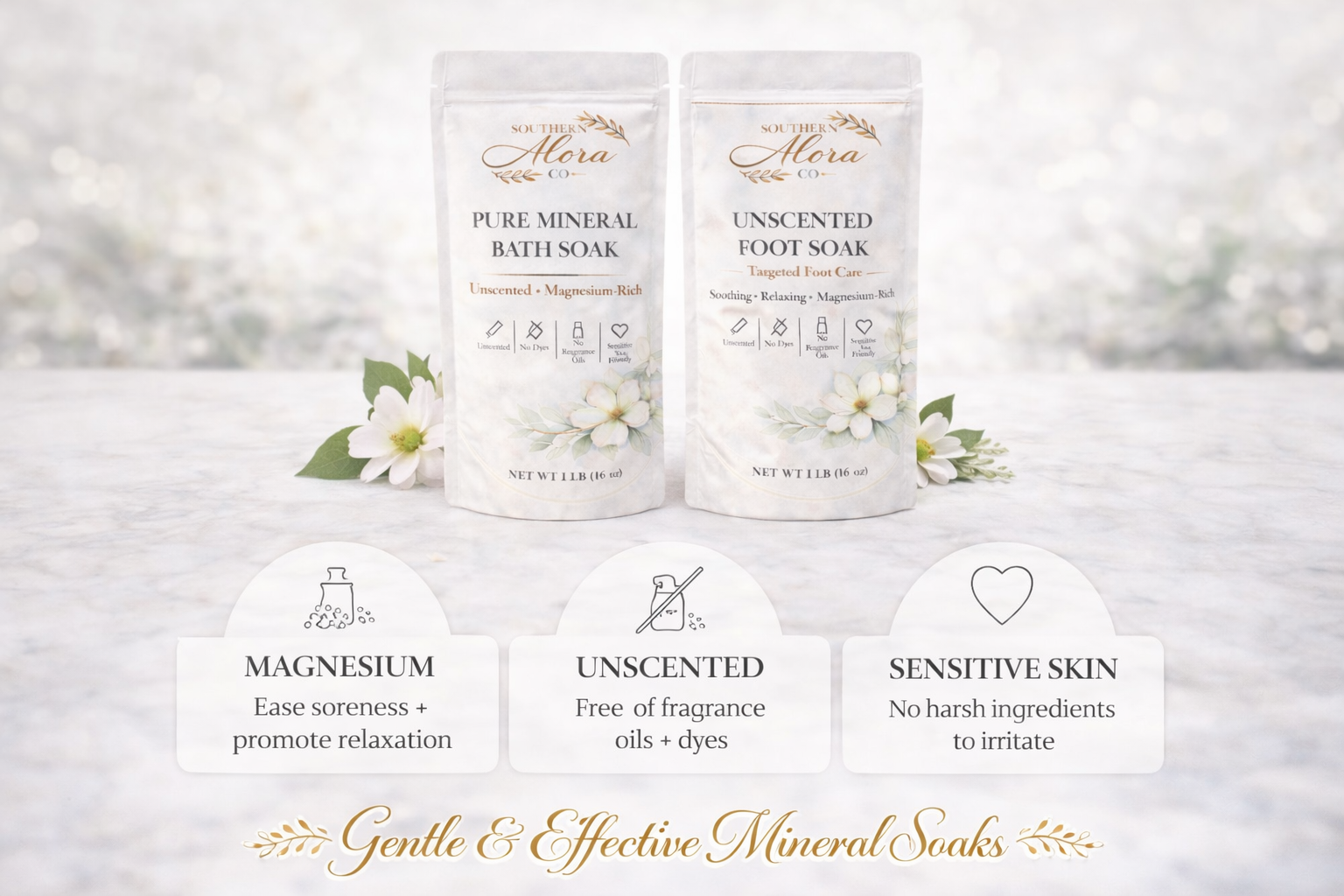 Unscented Bath & Foot Soak Gift Set | Magnesium Mineral Soak | Sensitive Skin Friendly | Southern Alora Co