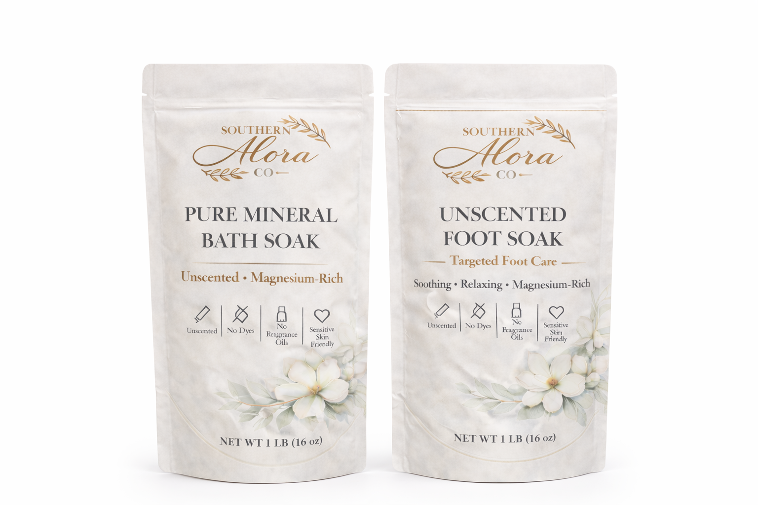 Unscented Bath & Foot Soak Gift Set | Magnesium Mineral Soak | Sensitive Skin Friendly | Southern Alora Co