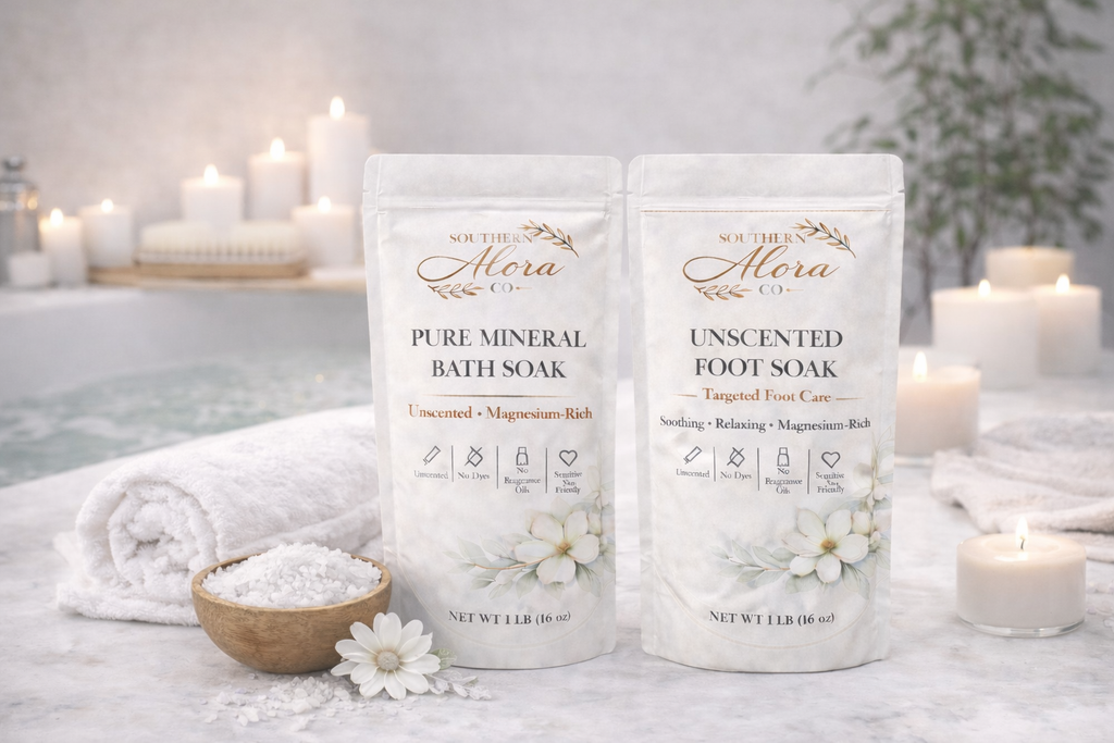 Unscented Bath & Foot Soak Gift Set | Magnesium Mineral Soak | Sensitive Skin Friendly | Southern Alora Co