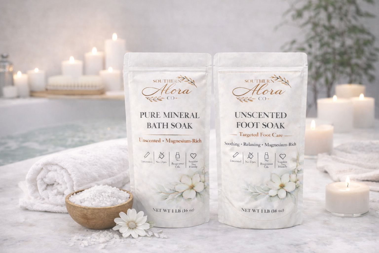 Unscented Bath & Foot Soak Gift Set | Magnesium Mineral Soak | Sensitive Skin Friendly | Southern Alora Co