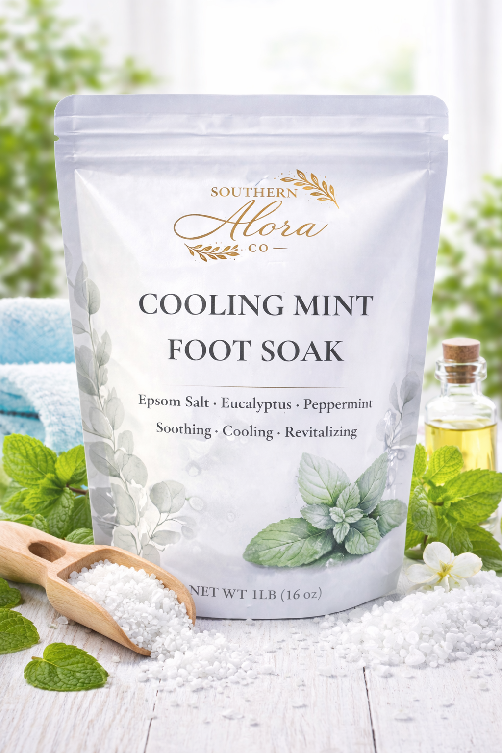 Cooling Mint Foot Soak – Epsom Salt with Peppermint & Eucalyptus (1 lb)