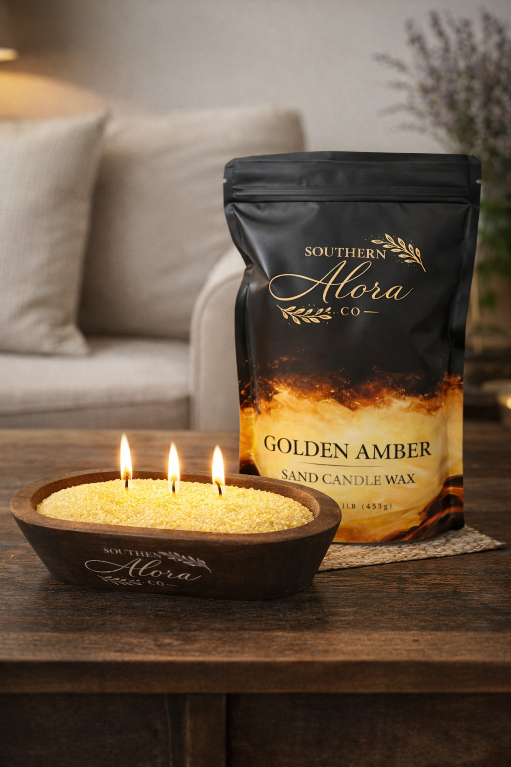 Sanded Candle Wax – Golden Amber Scent with 10 Cotton Wicks Included