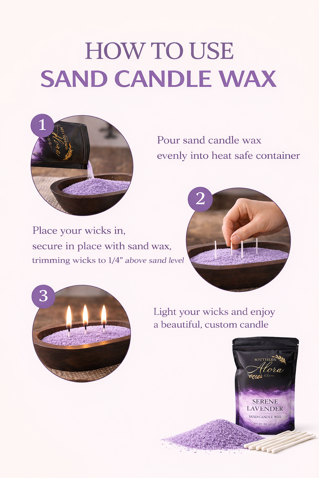 Serene Lavender Sand Candle Wax – Luxury Coastal Candle Experience | Southern Alora Co