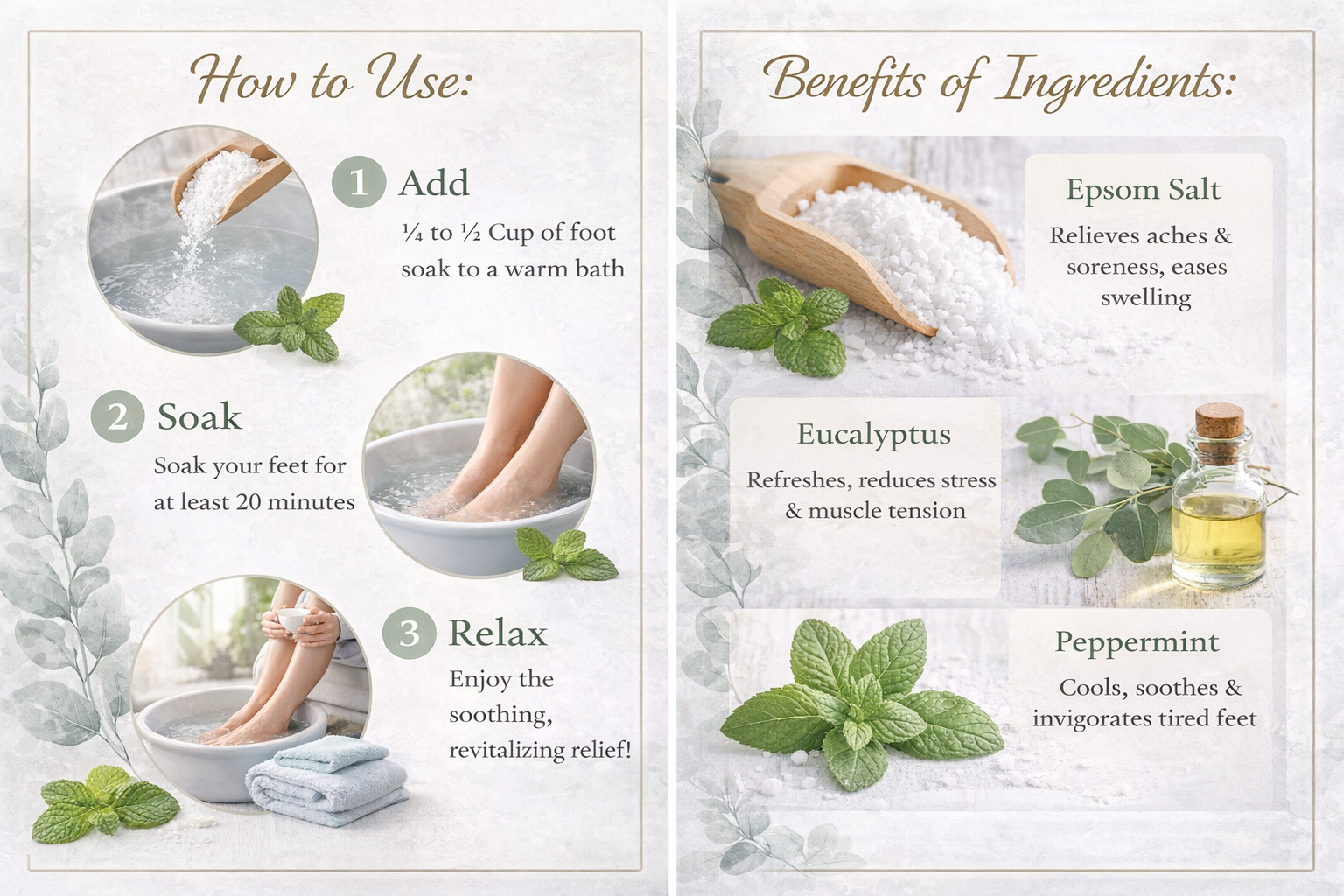 Cooling Mint Foot Soak – Epsom Salt with Peppermint & Eucalyptus (1 lb)