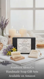 Southern Alora Co Ylang Ylang & Lavender Soap Gift Set – Handmade Soap Bars with Sisal Soap Saver & Wood Soap Dish, Gift Ready