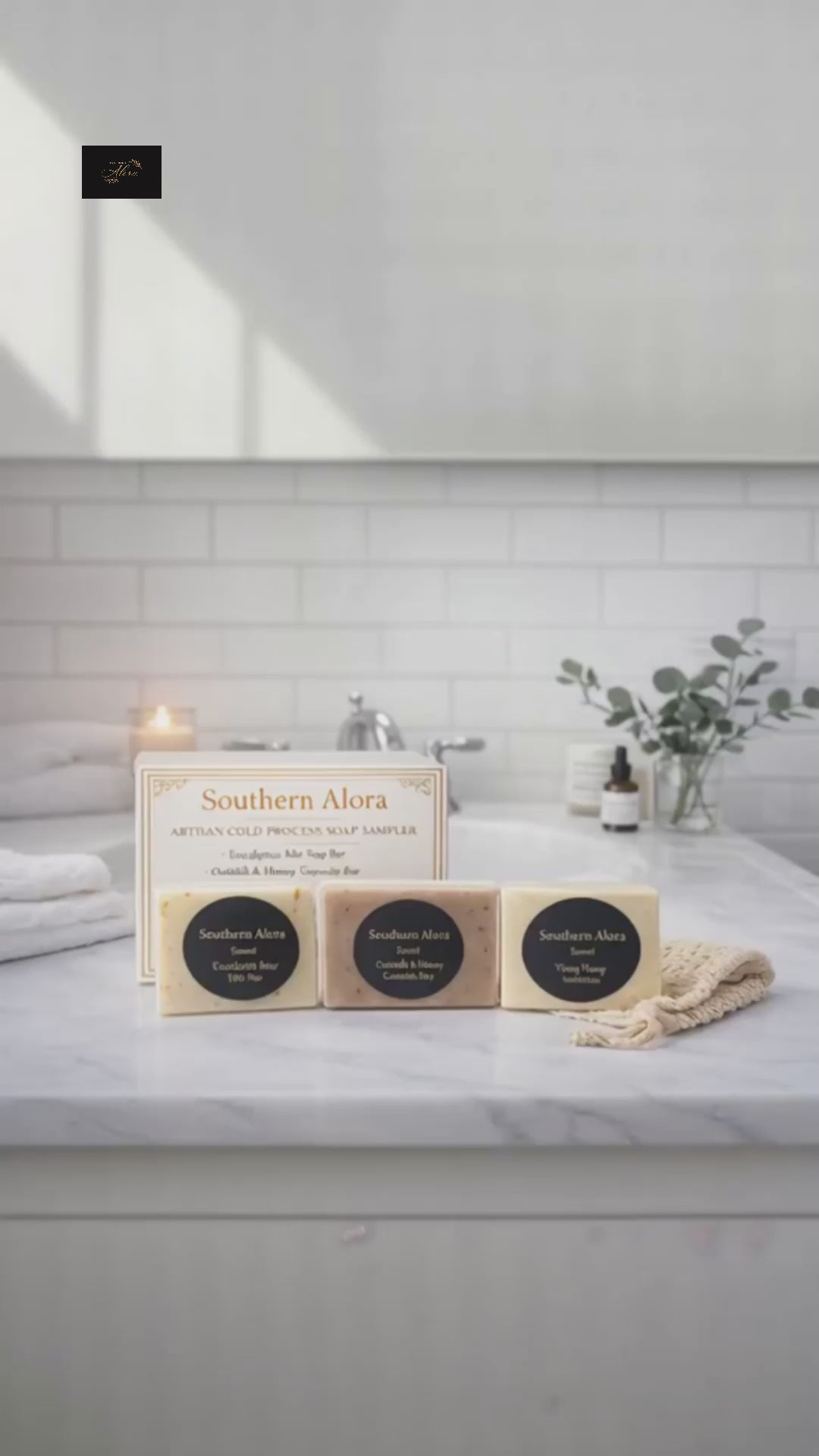Artisan Soap Sampler Set – 3 Cold Process Soap Bars + Exfoliating Bag